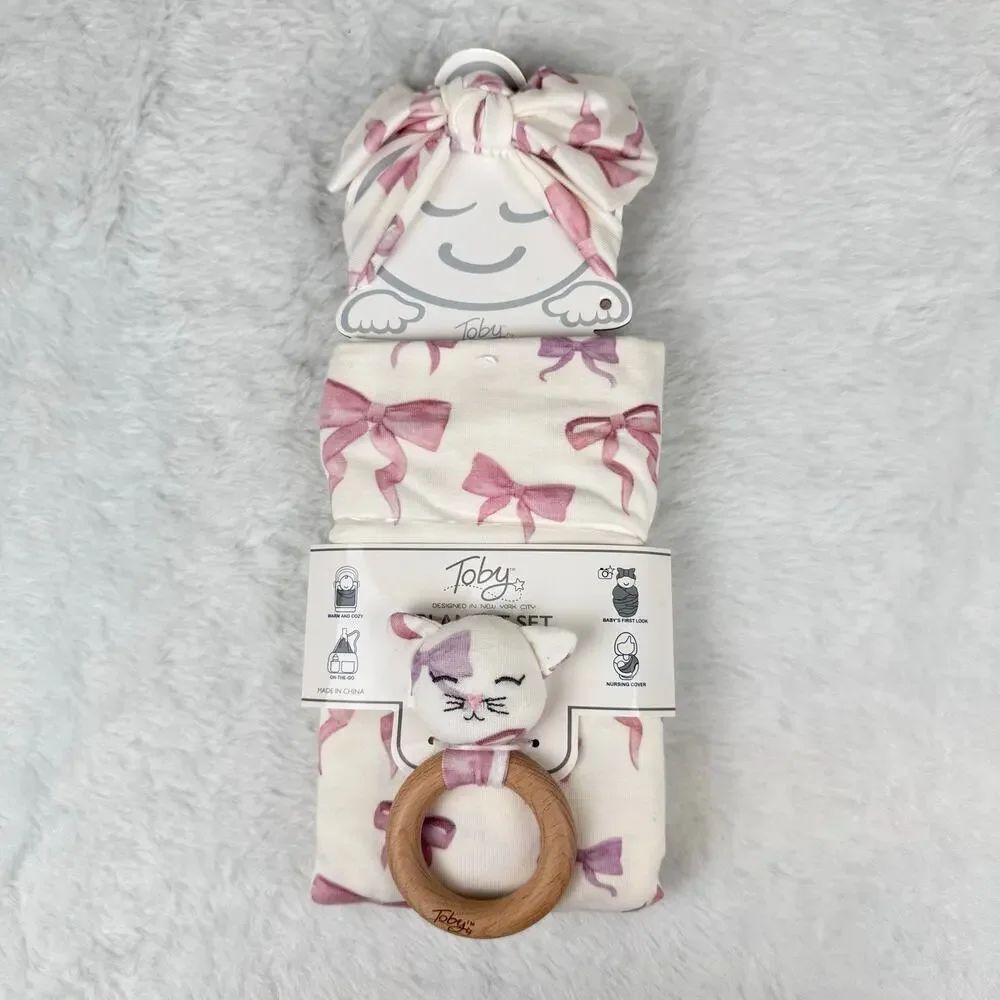 Toby Newborn Arrival 3-Piece Set - Headband, Blanket & Rattle